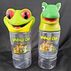 Rainforest Cafe Iguana & Frog  3D Head Travel Cup Water Bottle Souvenir  VINTAGE